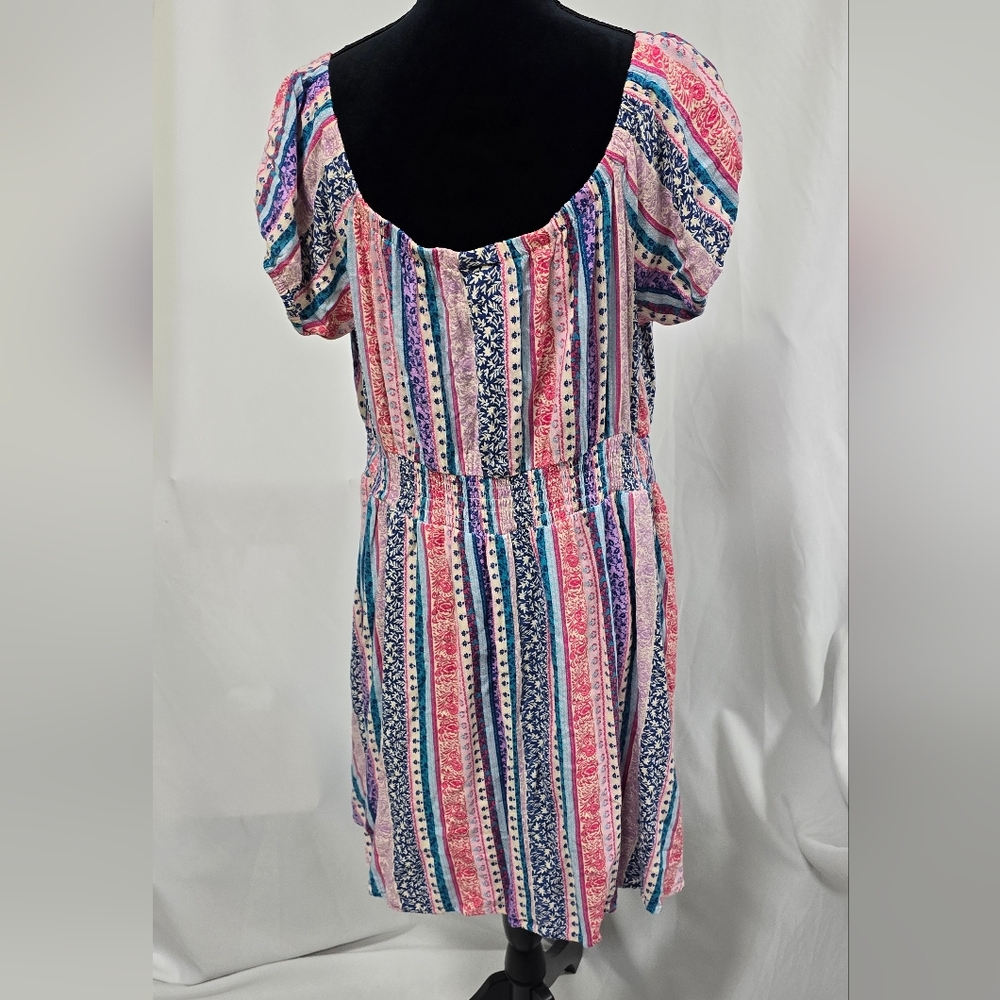 Torrid plus size 1x mini lenny smocked off shoulder dress floral stripe festival - Picture 7 of 8